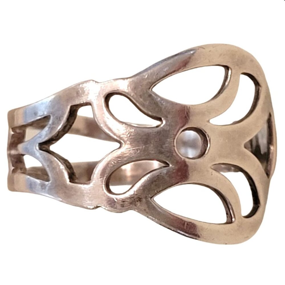 Sterling Silver Satin Finish Openwork Flower Ring